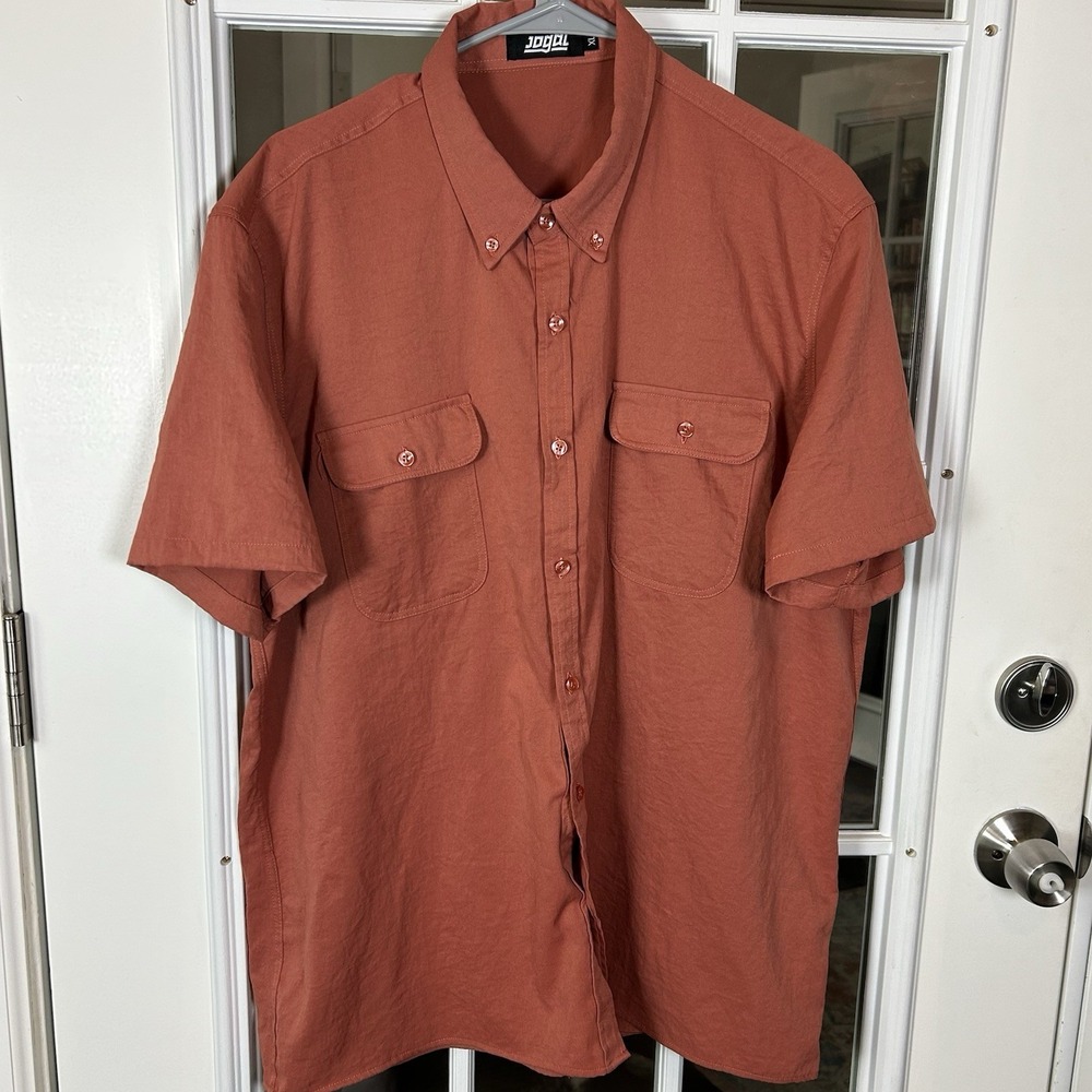 Jogal Men's Rust Terracotta Short Sleeve Button Down Shirt Dual Pocket Size XL